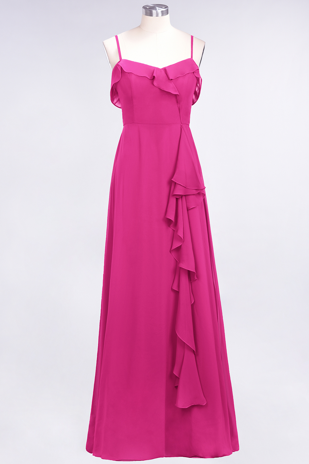 Spaghetti Straps A-Line Chiffon Backless Floor-length Prom Dress With Ruffles