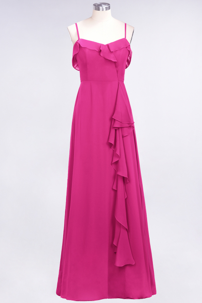 Spaghetti Straps A-Line Chiffon Backless Floor-length Prom Dress With Ruffles