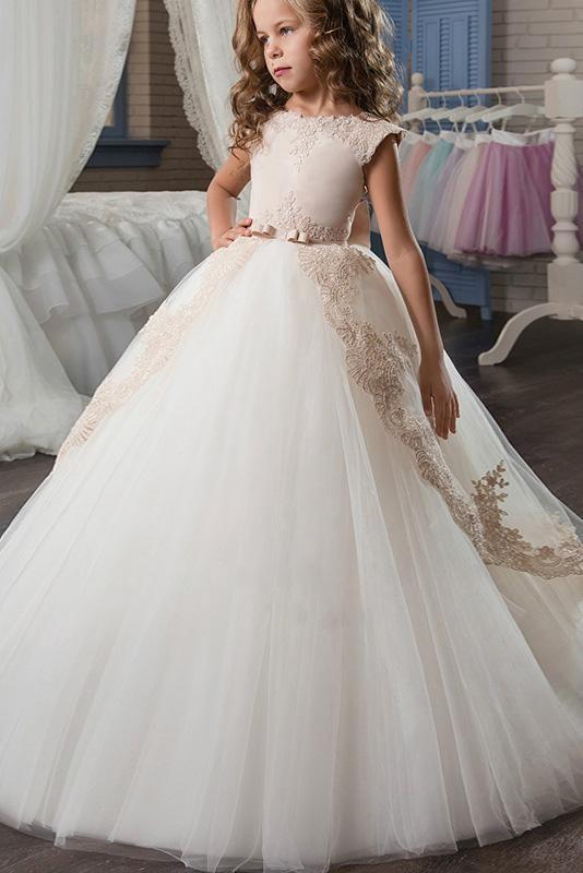 Scoop Neck Crap Straps Ball Gown Flower Girls Dress