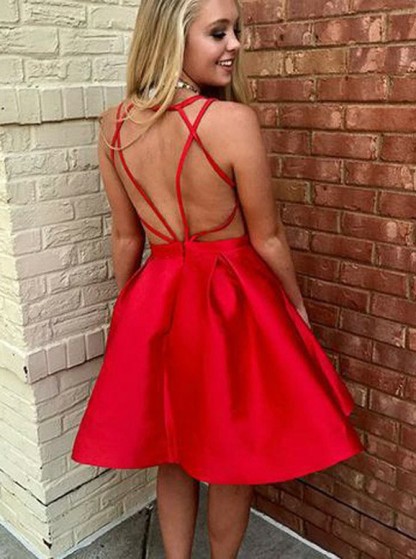 Sexy Short A-line V-Neck Open Back Red Homecoming Dresses - CoCosBride