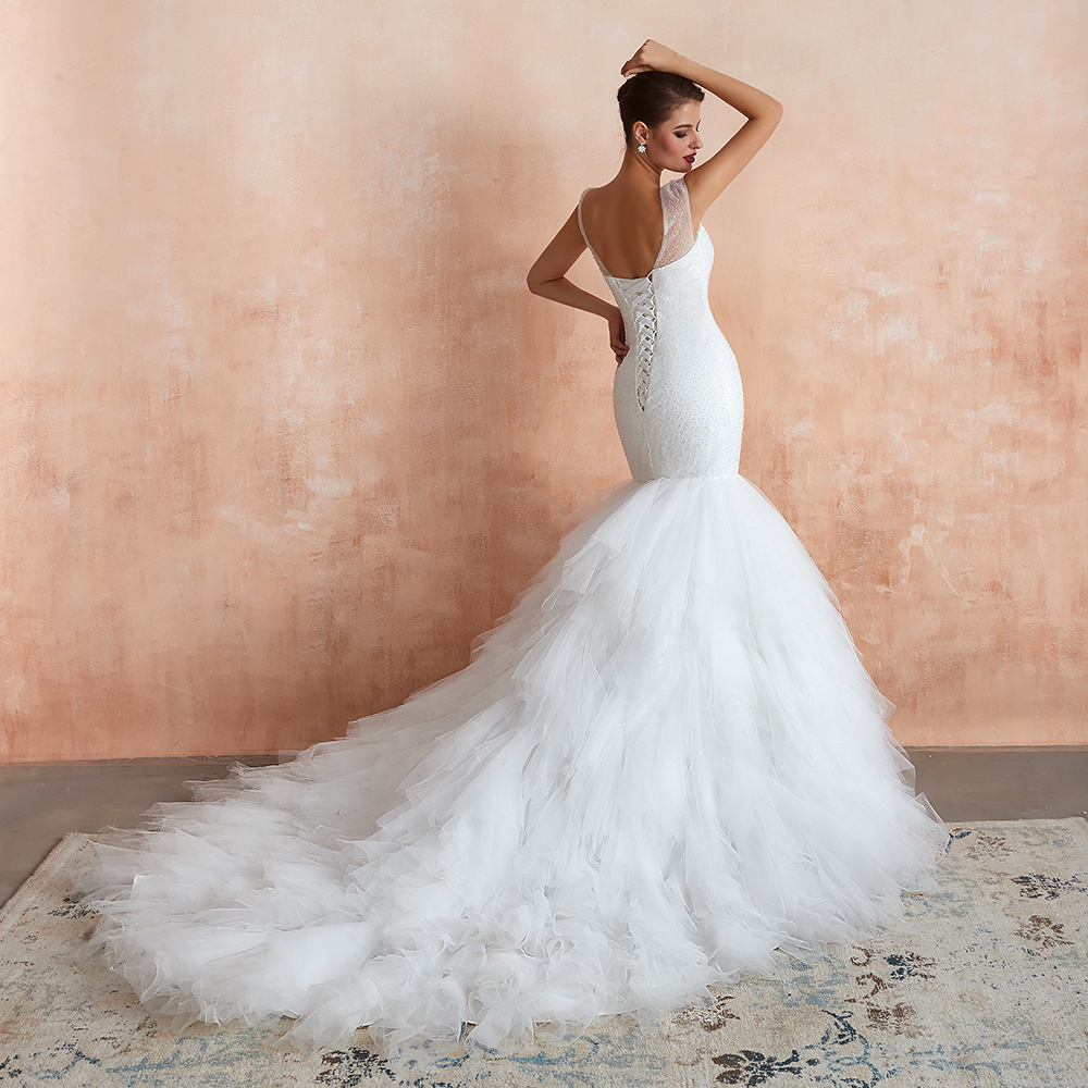 Graceful Sequin Lace-up Mermaid Tulle Wedding Dress