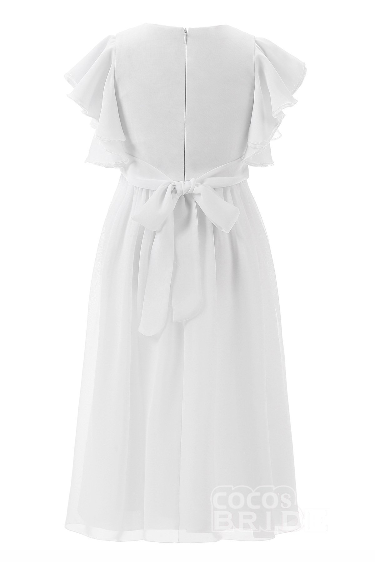 White Scoop Neck Short Sleeves Dress Flower Girls Dress