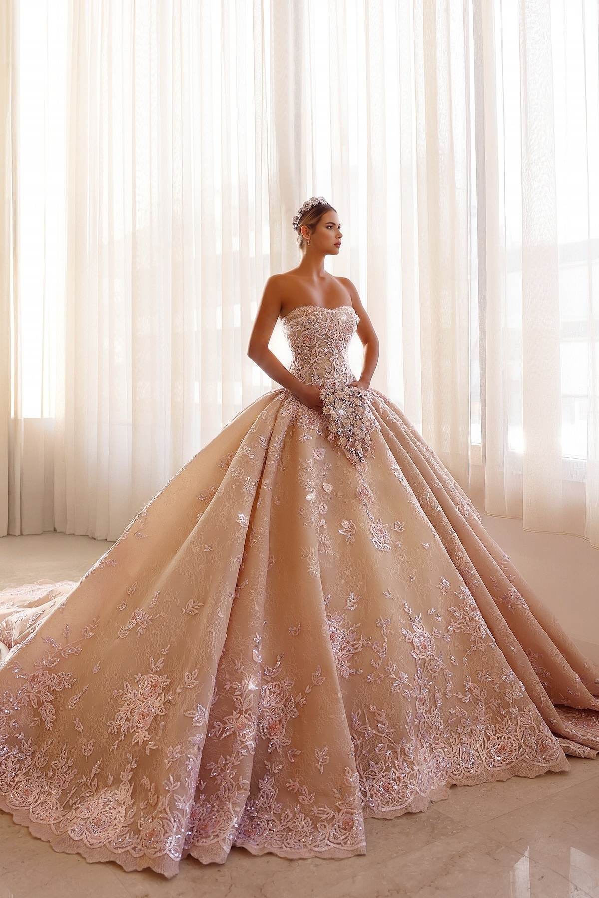 lace beads wedding dress Strapless Beaded Lace Mermaid Wedding Dress