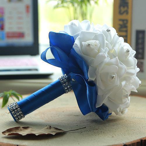 White Silk Wedding Bouquet with Colorful Handles