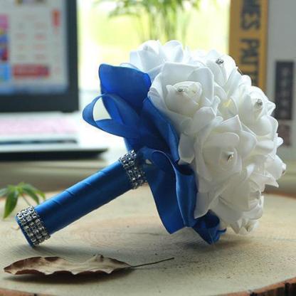 White Silk Wedding Bouquet with Colorful Handles