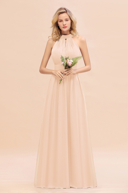 BM0758 Glamorous High-Neck Halter Bridesmaid Affordable Dresses with Ruffle