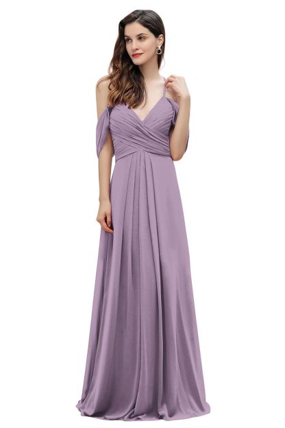 Off-the-Shoulder A-Line V-neck Chiffon Bridesmaid Dress Floor length Wedding Party Dress