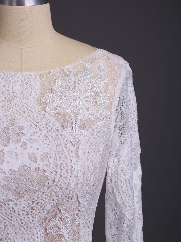 Elegant Long Sleeve Lace Sheath Wedding Dress