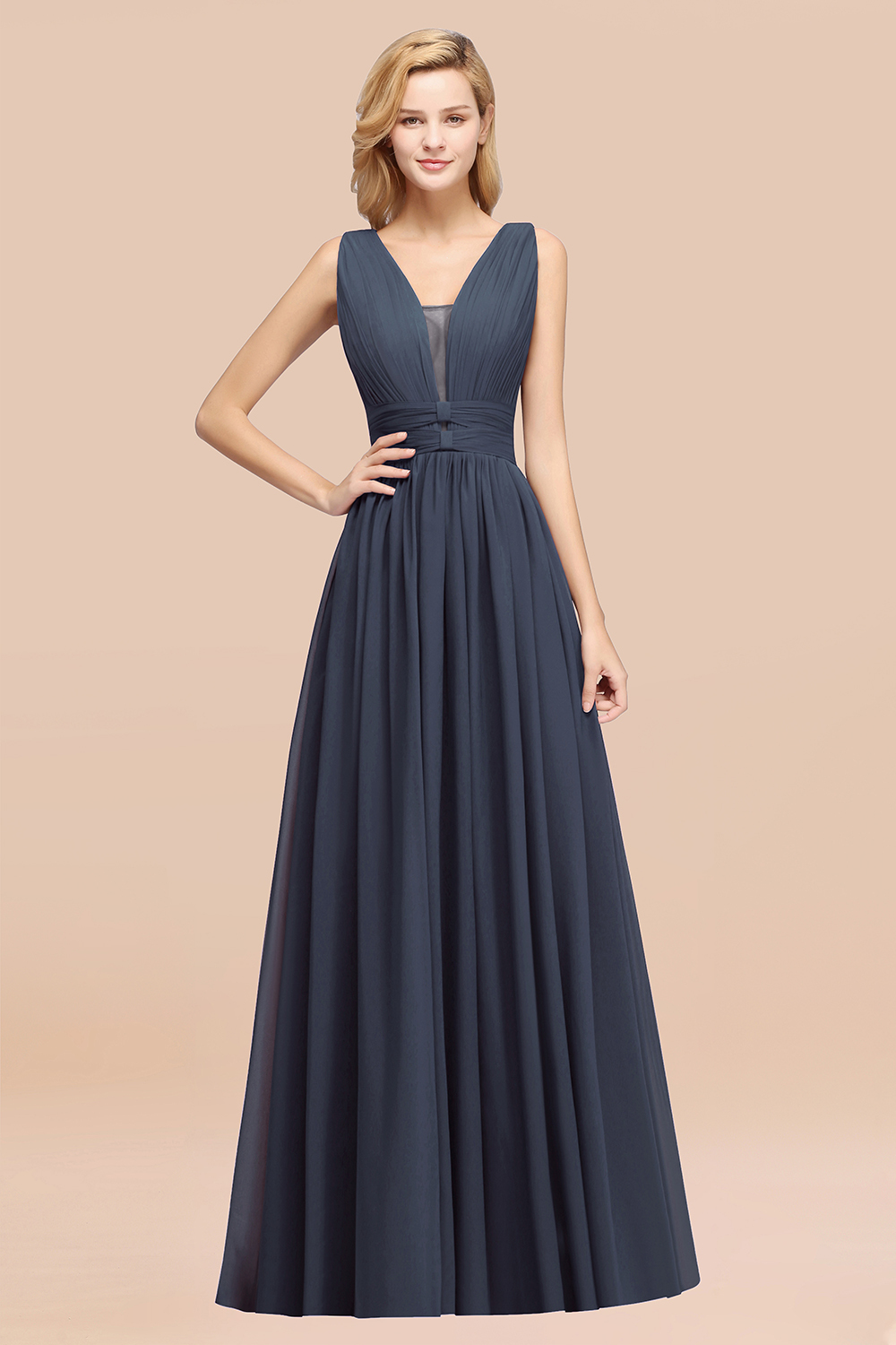 A-Line Chiffon V-Neck Sleeveless Long Bridesmaid Dress