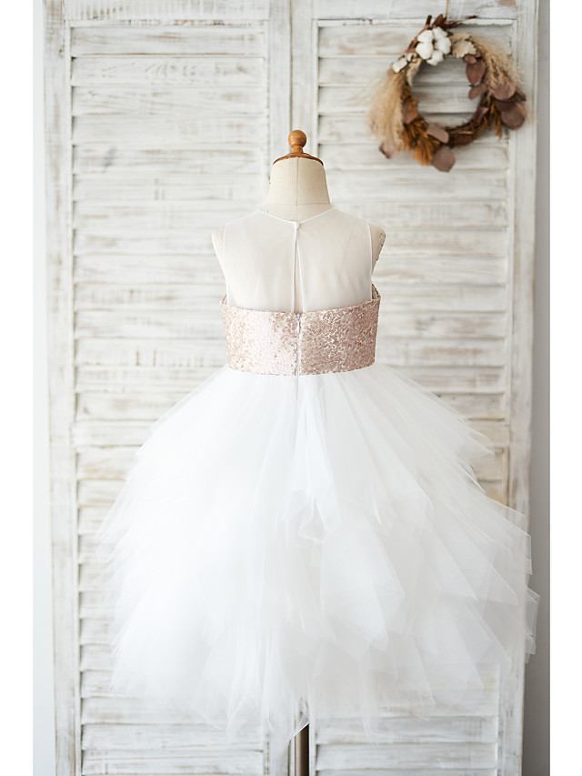 Ball Gown Knee Length Wedding / Birthday Flower Girl Dresses - Tulle / Sequined Sleeveless Jewel Neck With Tiered