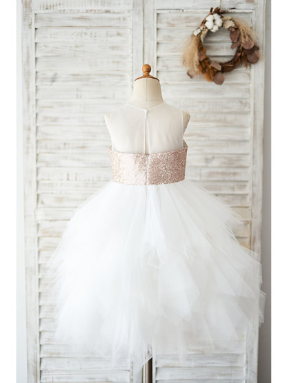 Ball Gown Knee Length Wedding / Birthday Flower Girl Dresses - Tulle / Sequined Sleeveless Jewel Neck With Tiered