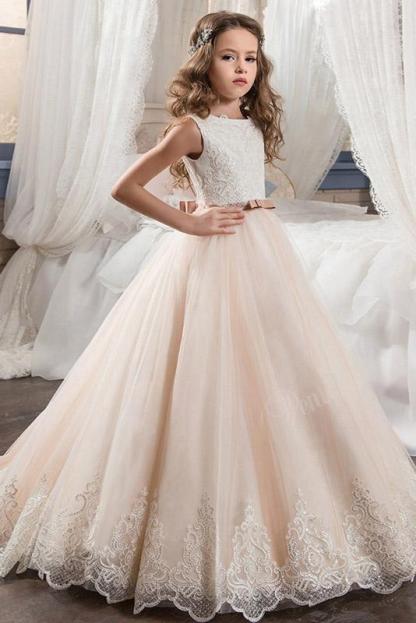 White Scoop Neck Sleeveless Ball Gown Flower Girls Dress