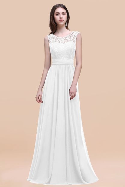 Elegant A-line Chiffon Lace Scoop Sleeveless Floor-Length Bridesmaid Dress