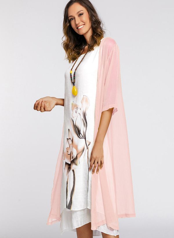 Floral Wrap Round Neckline Midi X-line Dress