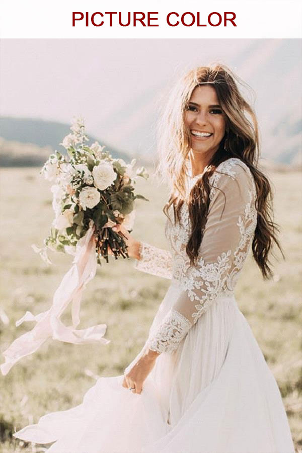 Long Sleeve Appliques Chiffon A-line Wedding Dress