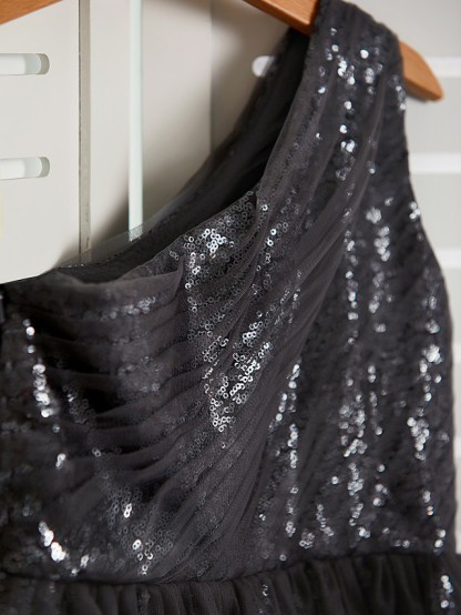 Long A-Line One Shoulder Tulle Junior Bridesmaid Dress