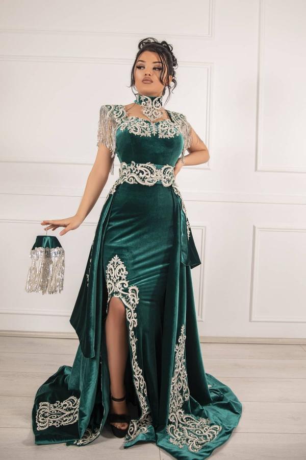 Unique Long Mermaid Velvet Prom Dresses with Slit