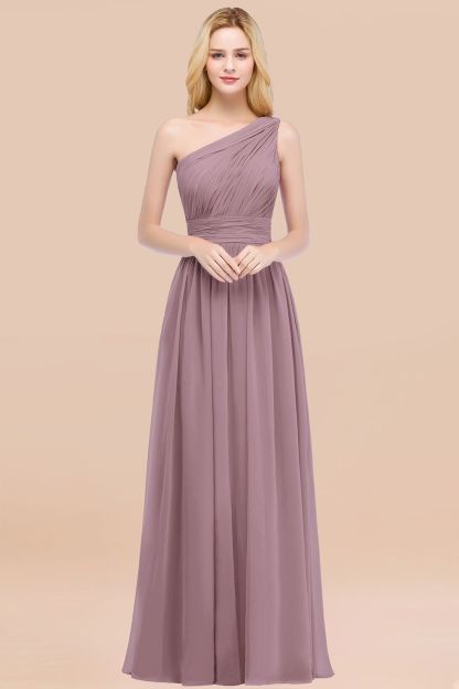 Elegant A-Line Chiffon One-Shoulder Sleeveless Ruffles Floor-Length Bridesmaid Dresses