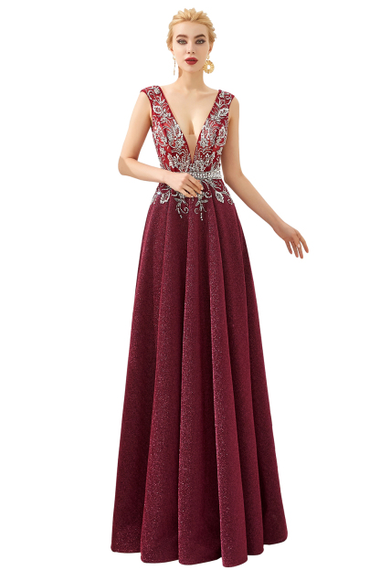 Marvelous V-neck Sequined A-line Prom Dress