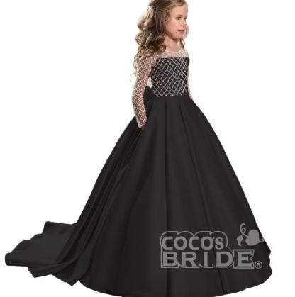 White Scoop Neck Long Sleeves Ball Gown Flower Girls Dress