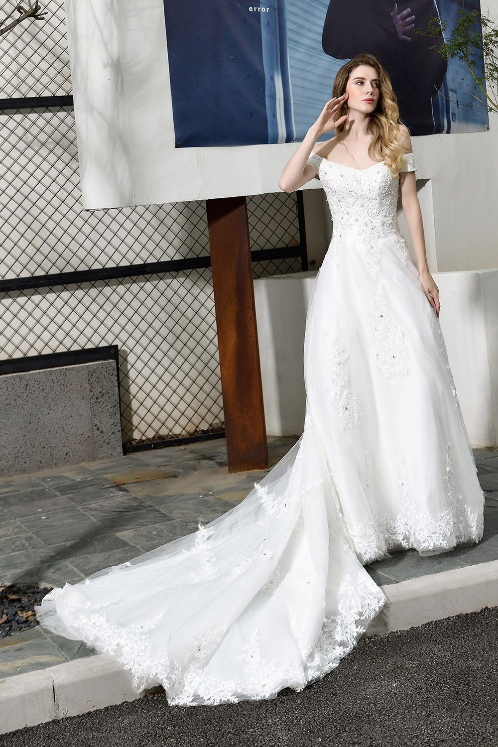 Lace Off the Shoulder Beading Mermaid Wedding Dress