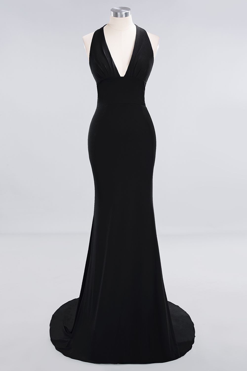 Elegant Halter Deep V-neck Open Back Floor-length Mermaid Prom Dress