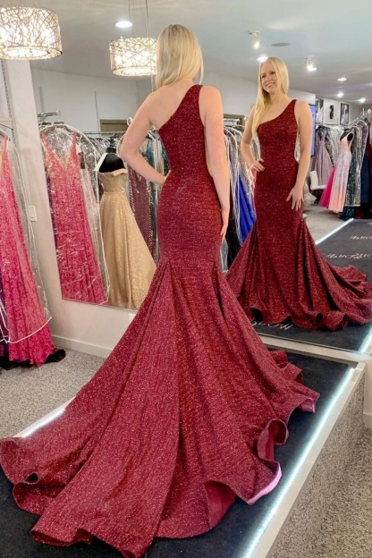 Gorgeous Long One Shoulder Ruffles Floor Length Mermaid Prom Dresses With Sequins