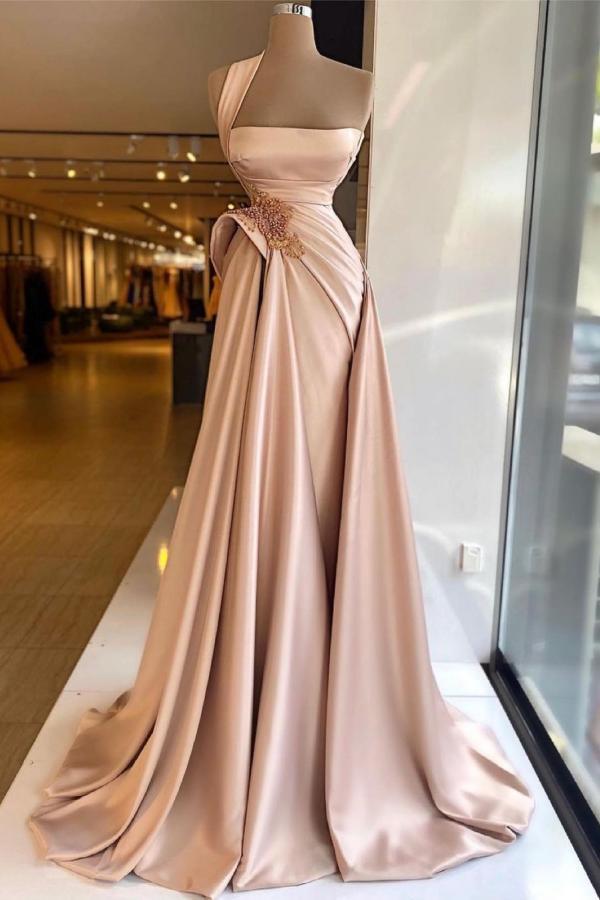 Long One Shoulder Appliques Lace Beading Ruffles Floor-length A-Line Prom Dress