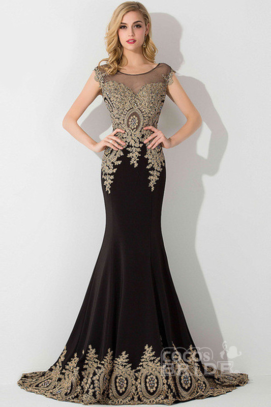 Mermaid Appliques Chiffon Court Train Evening Dress