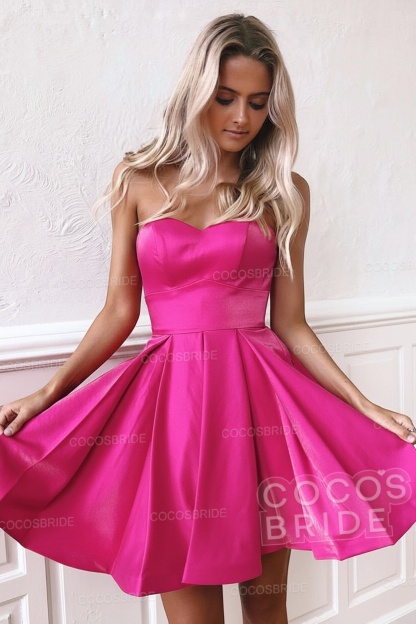 Cute A-line Strapless Red Short Satin Homecoming Dress
