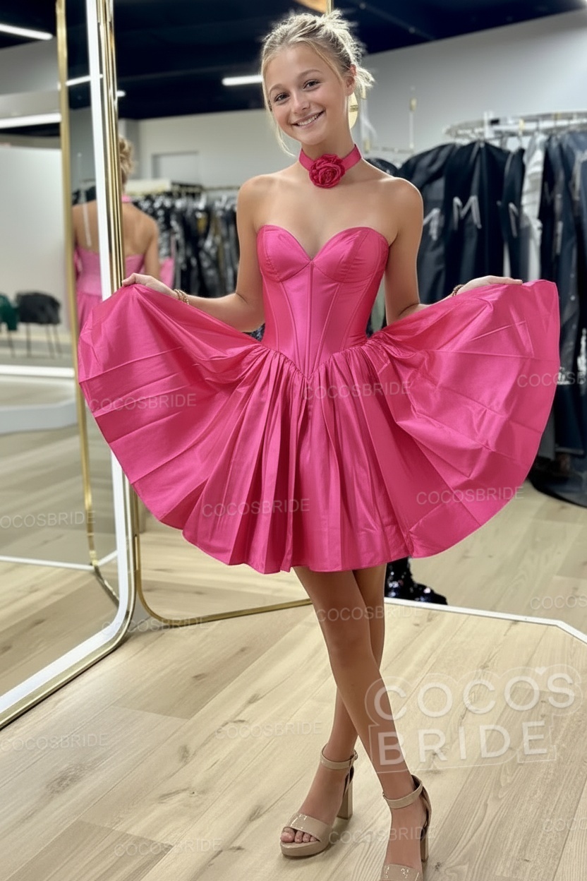 Sweetheart A-Line Short Satin Homecoming Dress