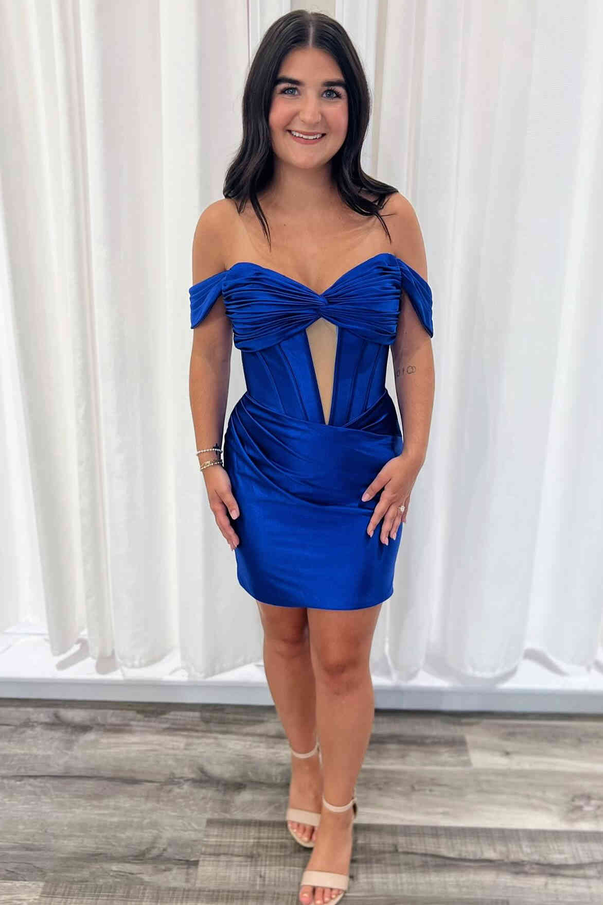 royal blue off the shoulder homecoming dress Off the Shoulder Royal Blue Homecoming Dresses with Pockets SD1280 Viniodress