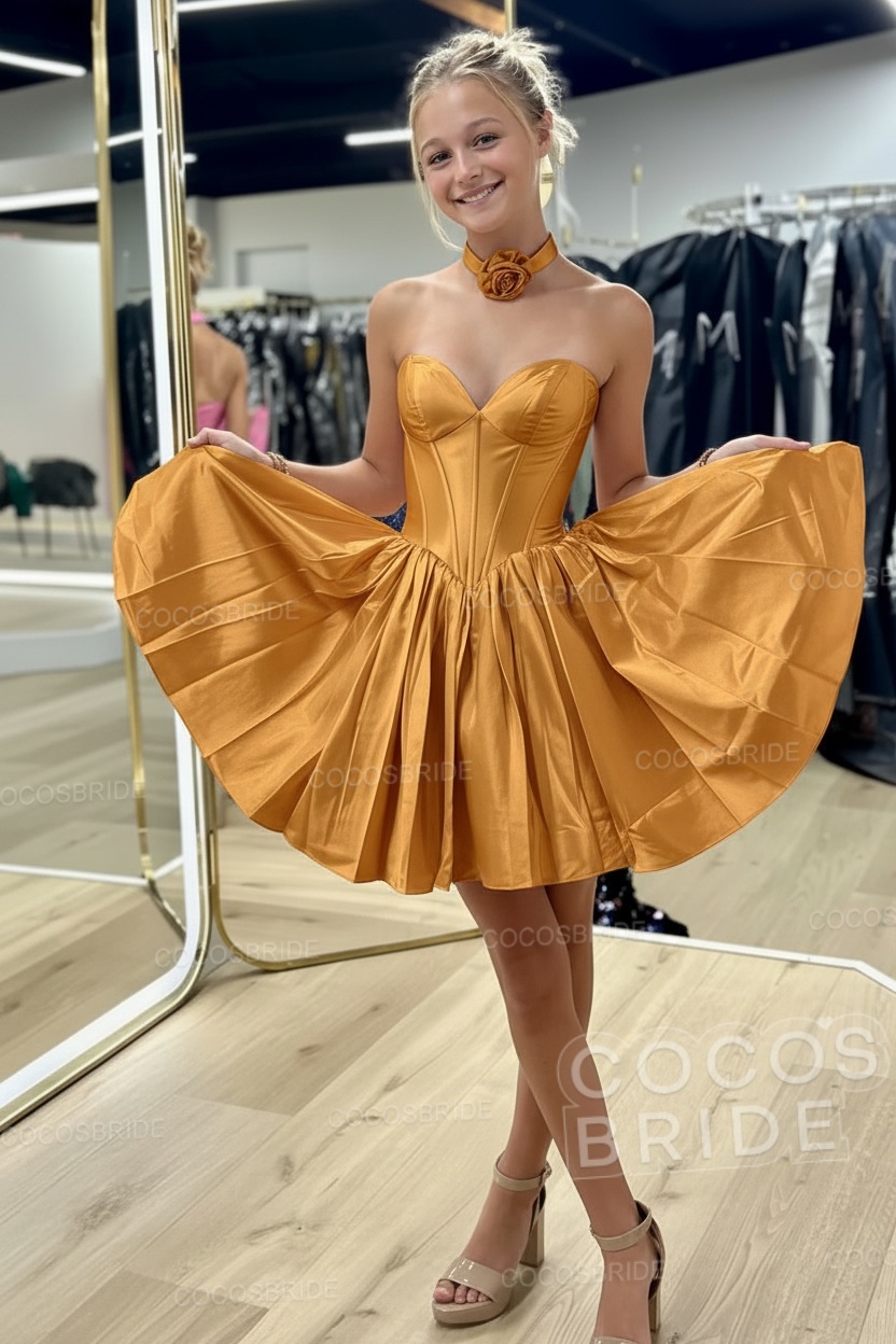 Sweetheart A-Line Short Satin Homecoming Dress