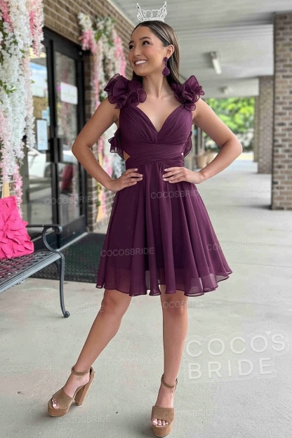 V-Neck Sky Blue Short Chiffon A-Line Party Dress