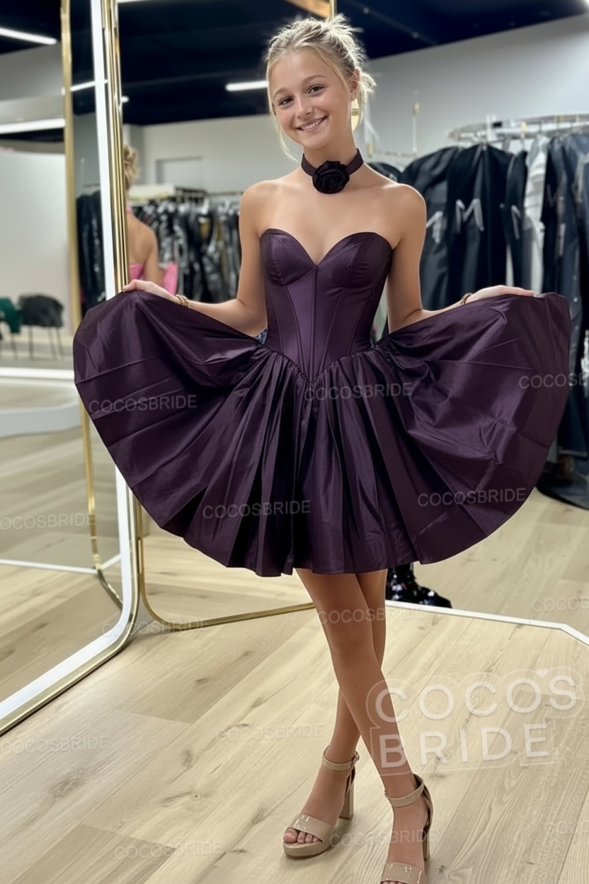 Sweetheart A-Line Short Satin Homecoming Dress