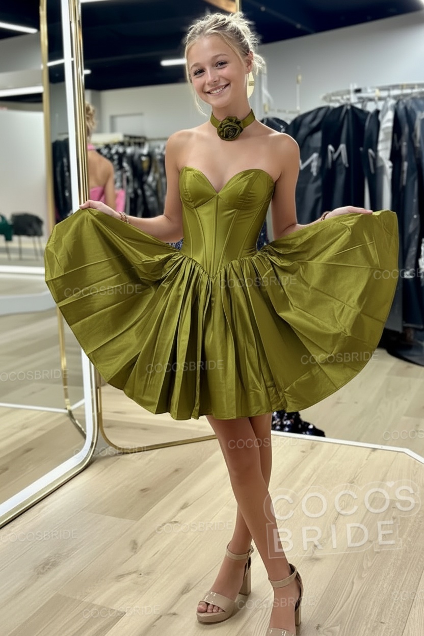 Sweetheart A-Line Short Satin Homecoming Dress