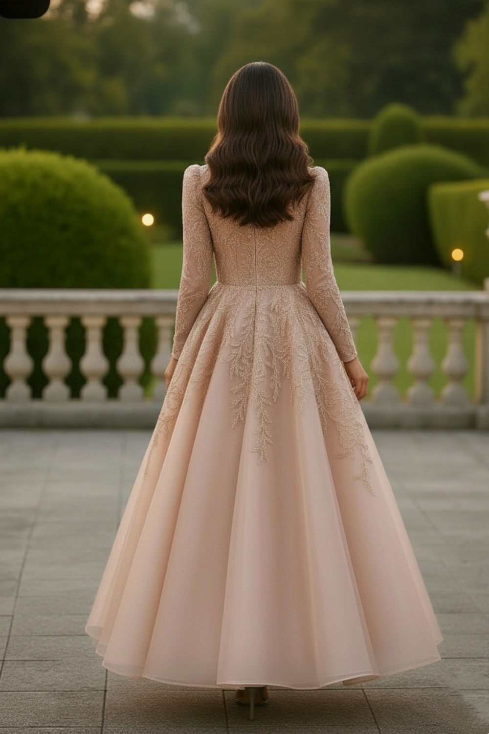 Elegant Long SleFeves A-line Formal Dress with Lace Applique