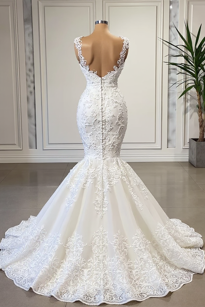 Gorgeous Long Mermaid Sweetheart Ruffles Lace Wedding Dress