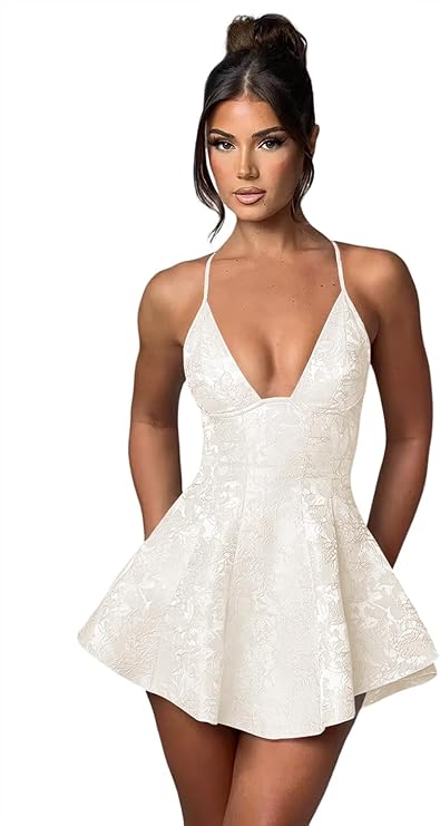 Short A-line Halter Satin Ruffle Jacquard Backless Homecoming Dress - CoCosBride