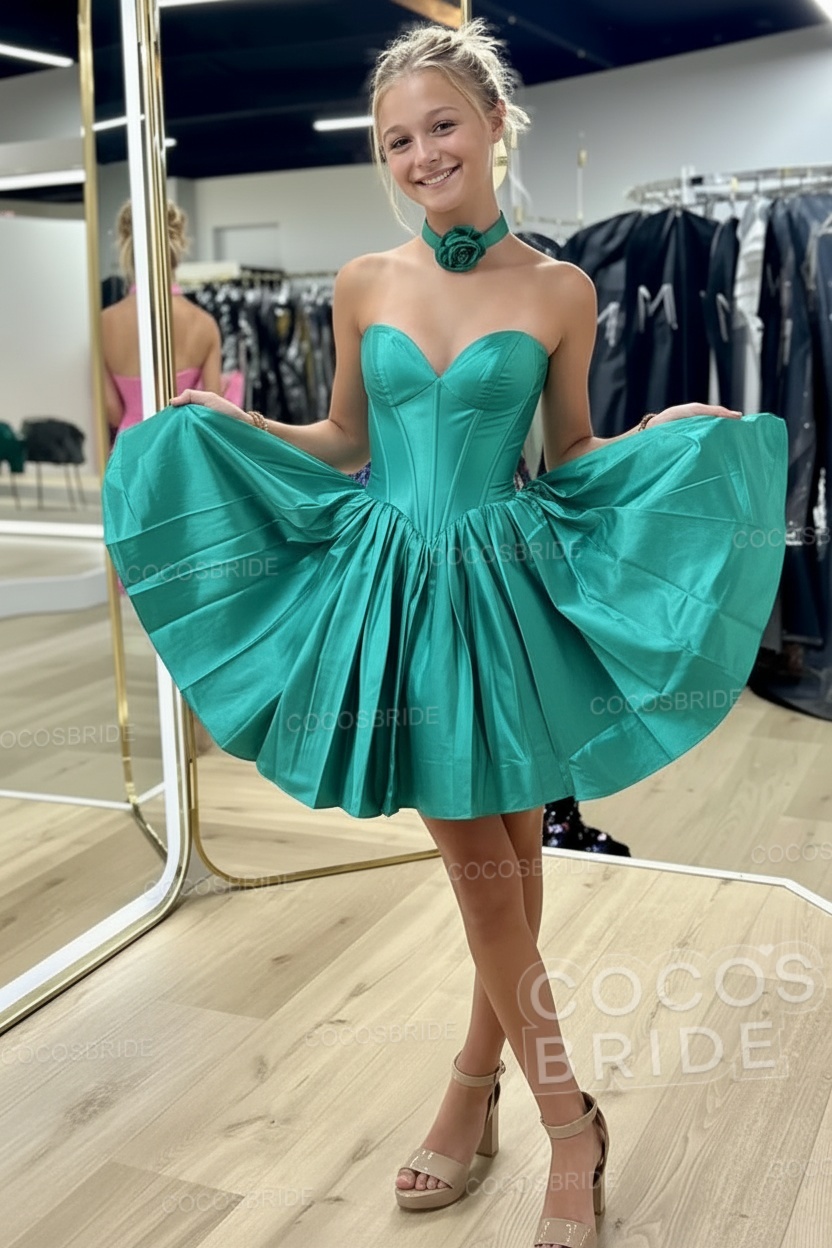 Sweetheart A-Line Short Satin Homecoming Dress