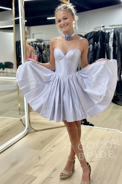 Sweetheart A-Line Short Satin Homecoming Dress