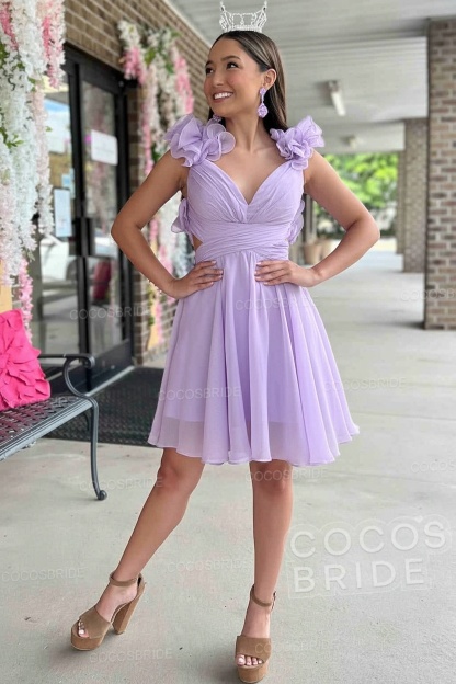 V-Neck Sky Blue Short Chiffon A-Line Party Dress