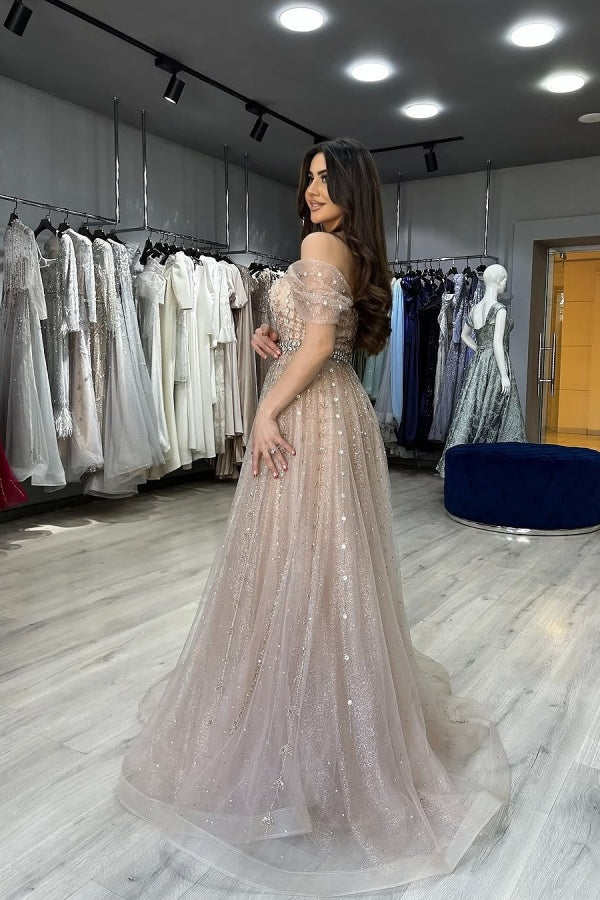Mermaid Off-the-Shoulder Long Formal Evening Dresses with Detachable Train