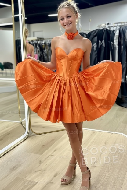 Sweetheart A-Line Short Satin Homecoming Dress