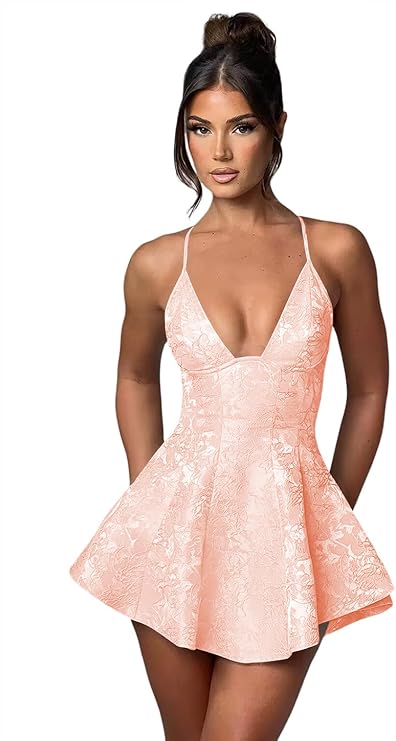 Short A-line Halter Satin Ruffle Jacquard Backless Homecoming Dress - CoCosBride