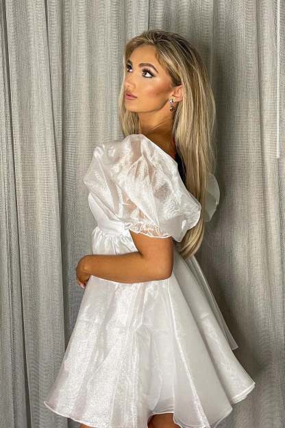 Pink Square Neck Balloon Sleeves A-Line Homecoming Dress