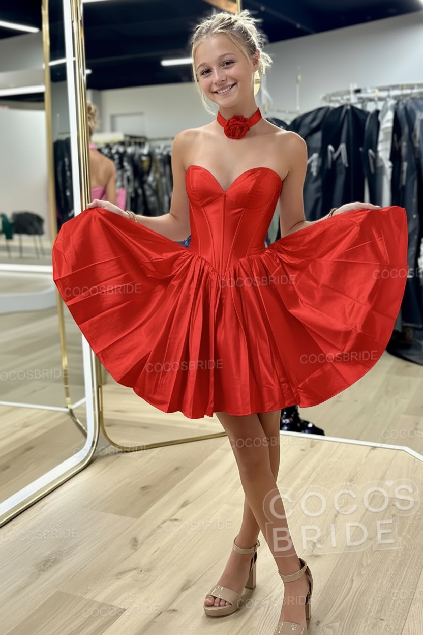 Sweetheart A-Line Short Satin Homecoming Dress