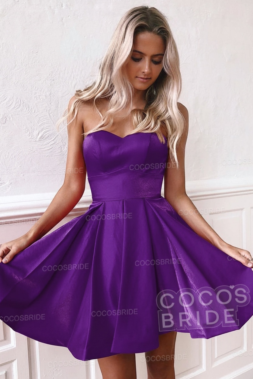 Cute A-line Strapless Red Short Satin Homecoming Dress