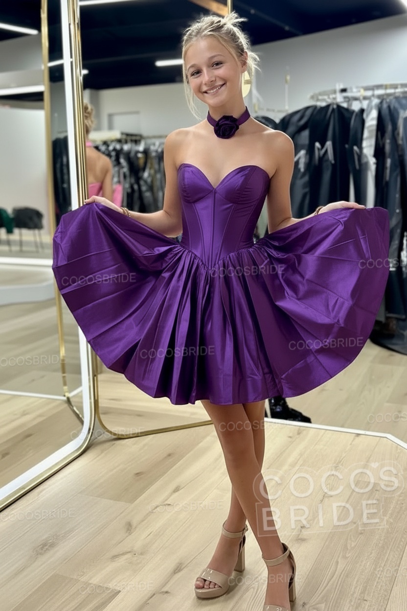 Sweetheart A-Line Short Satin Homecoming Dress