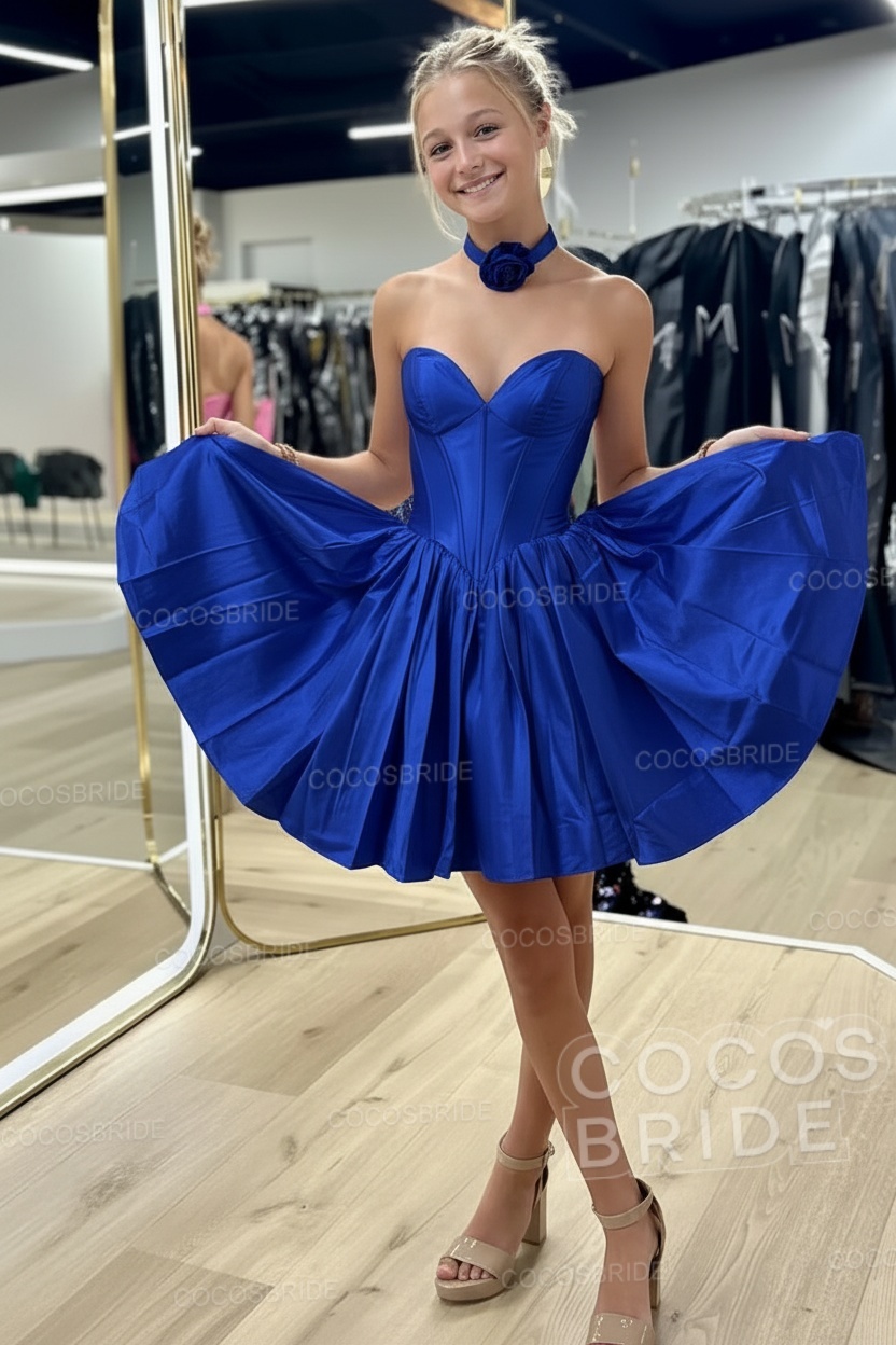 Sweetheart A-Line Short Satin Homecoming Dress